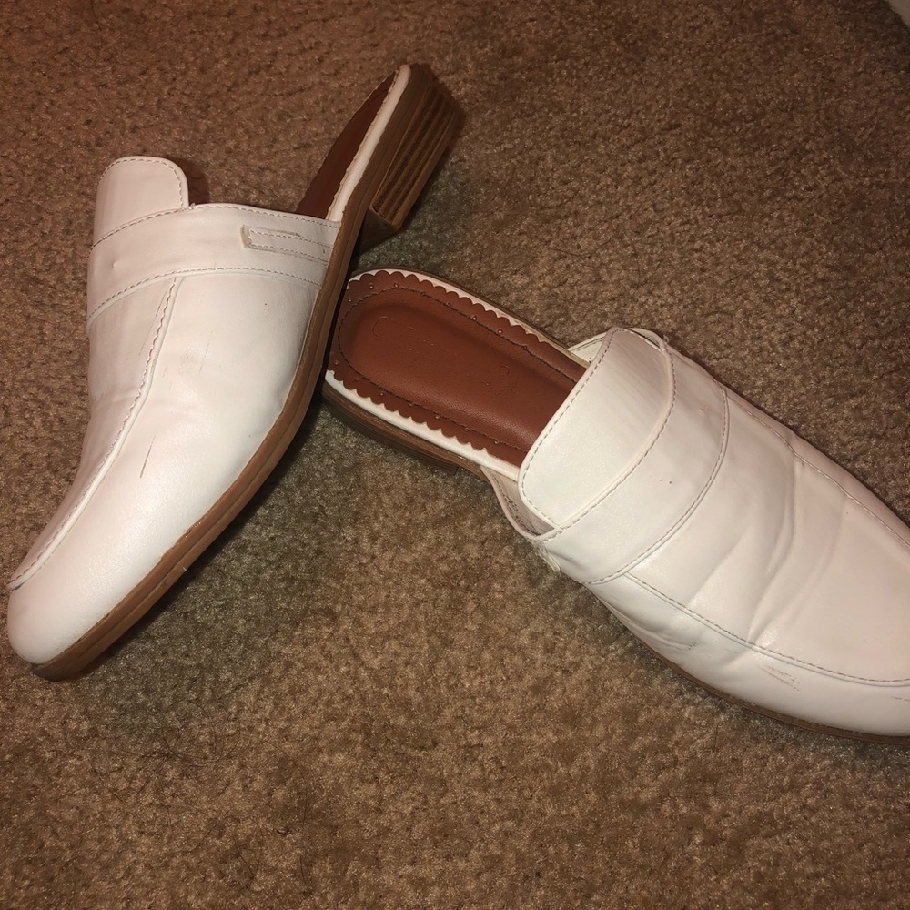 white slide on loafers
